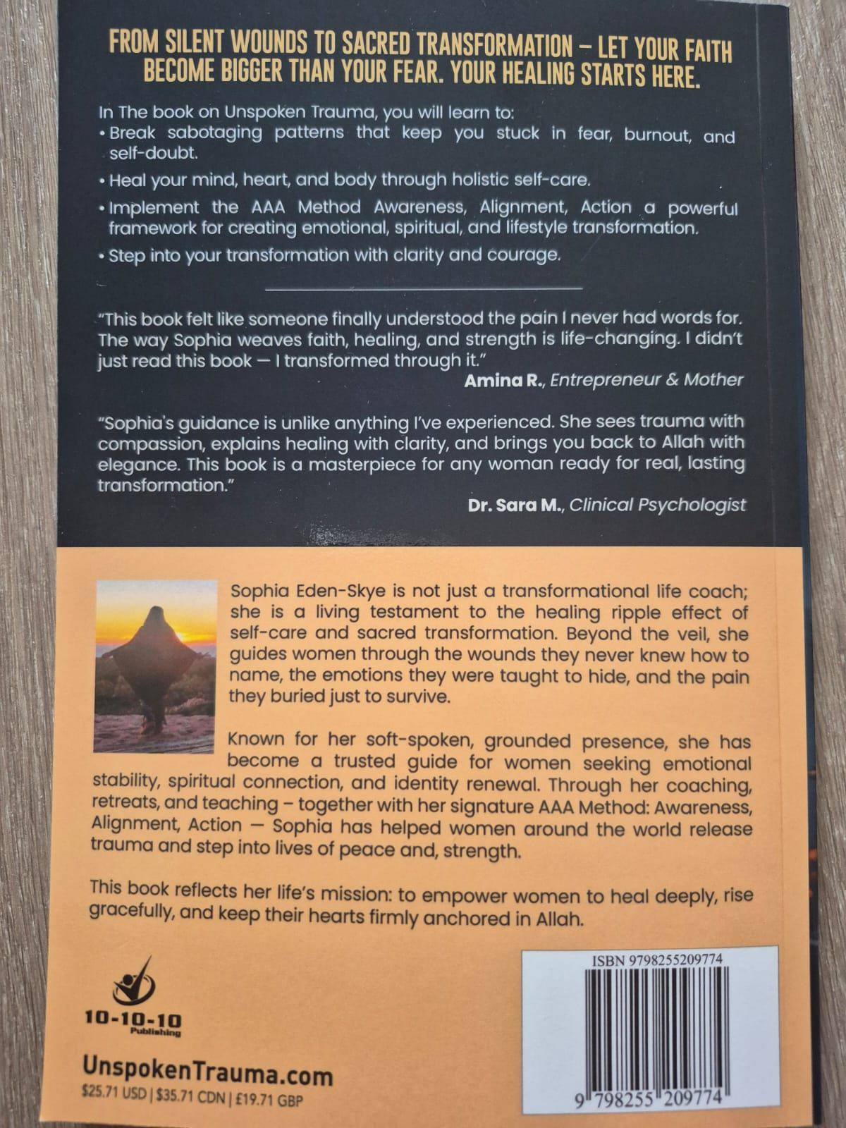 Back cover of Unspoken Trauma by Sophia Eden-Skye